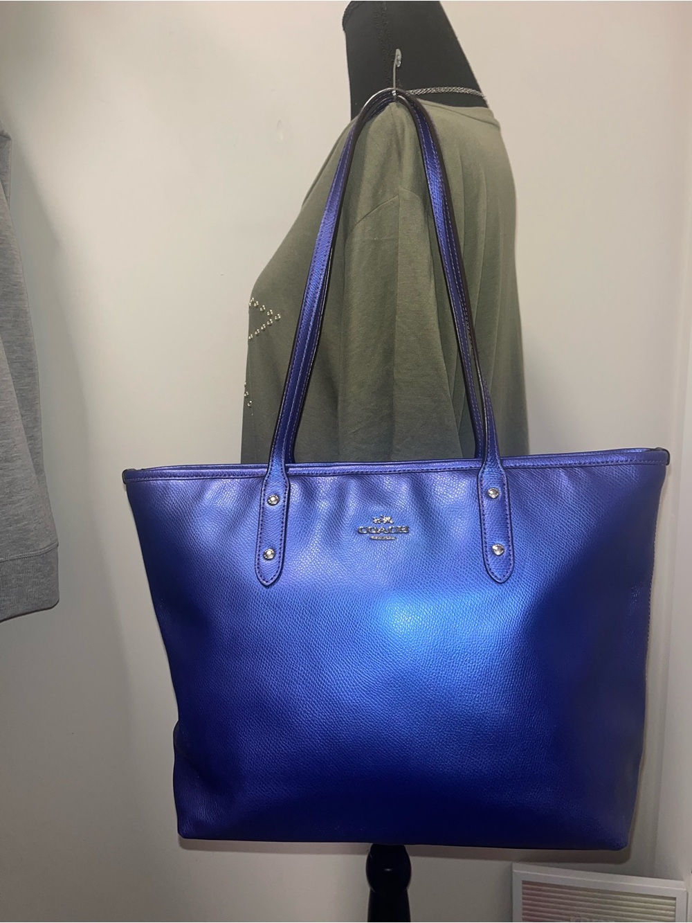 Coach Metallic Purple City Zip Tote
